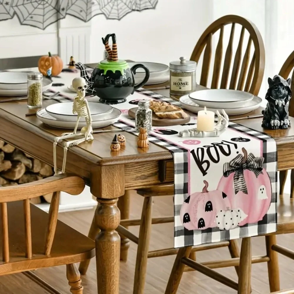 (New in package)Halloween Table Runner with Pink Pumpkins
